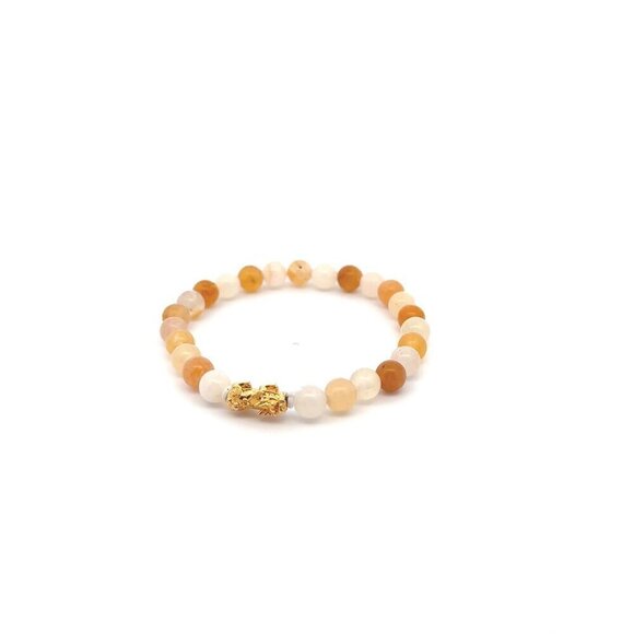 18K Gold Pixiu Piyao Charm Bracelet Natural Multicolor Aventurine Gemstone 6mm - Picture 1 of 5